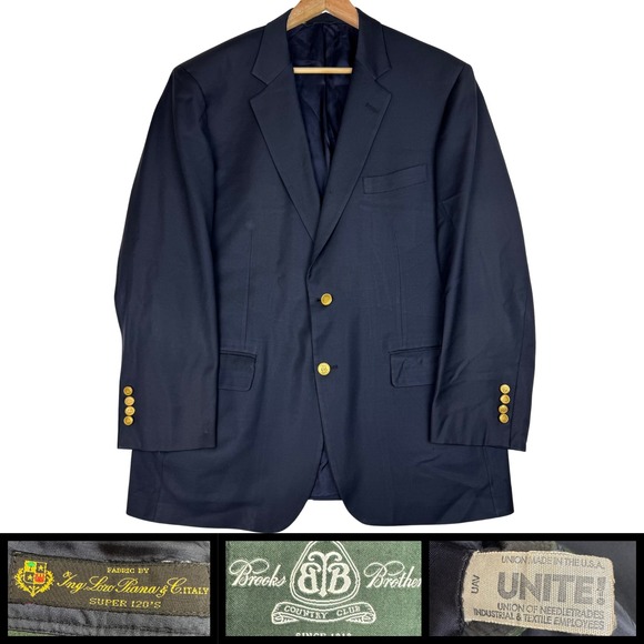 Vintage Brooks Brothers Country Club X Loro Piana Navy Gold Button Men 44 Blazer - Picture 1 of 14
